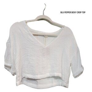 Blu Pepper White Crop Top Sheer Boxy Style